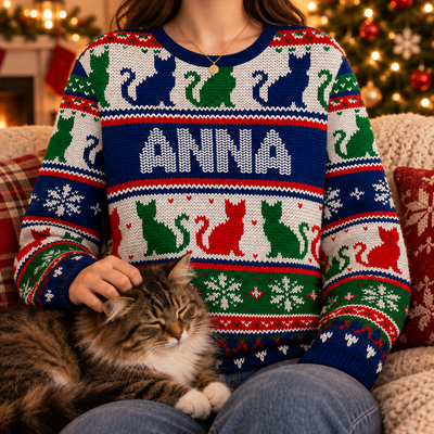 Cats Make Christmas Purrfect - Personalized Wool Sweater, Festive Cat Shirt, Ugly Christmas Sweater, Gift for Cat Lovers