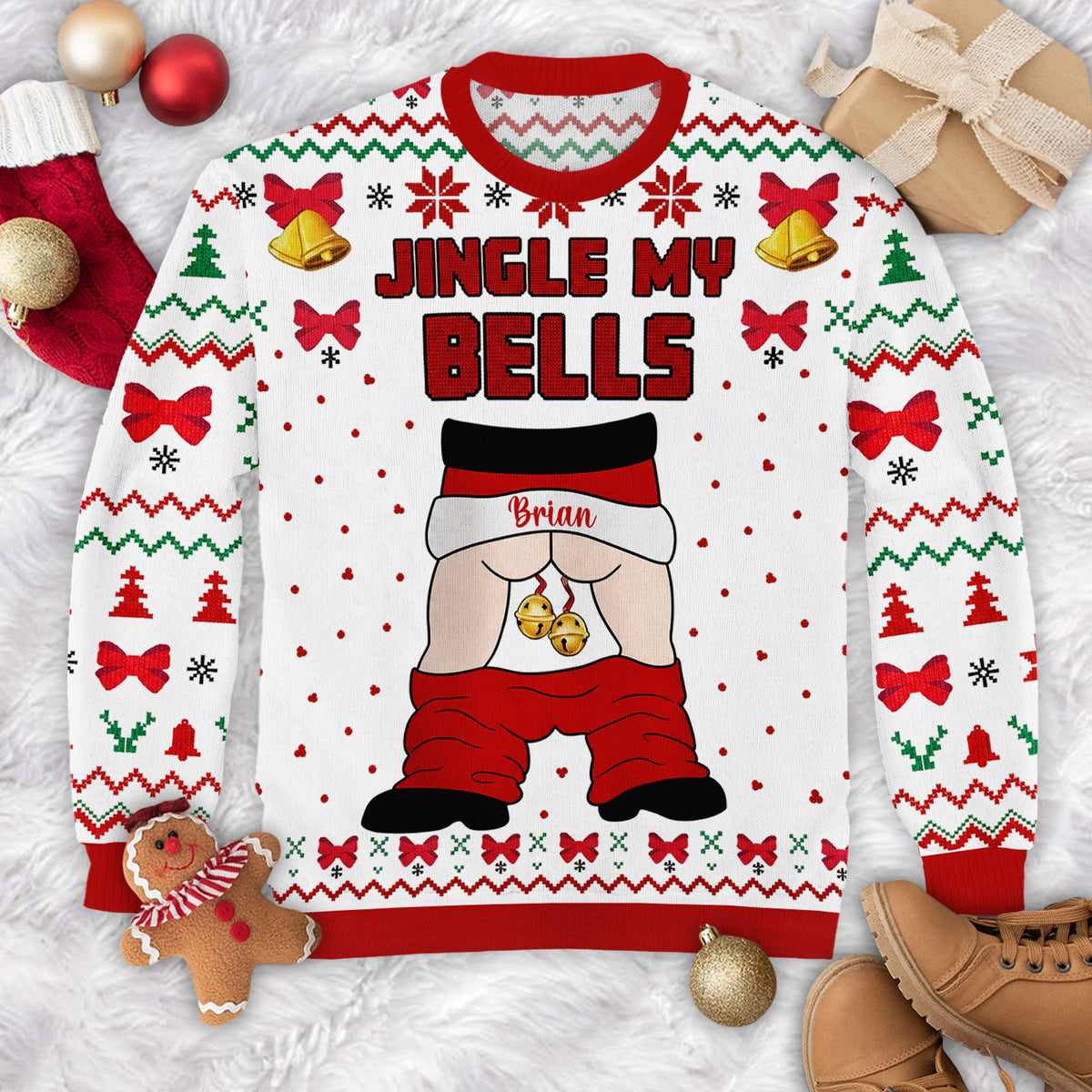 Jingle Balls - Personalized Wool Sweater, Ugly Christmas Sweater, Santa Claus Holiday Sweater, Funny Christmas Sweatshirt, Xmas Party Gift