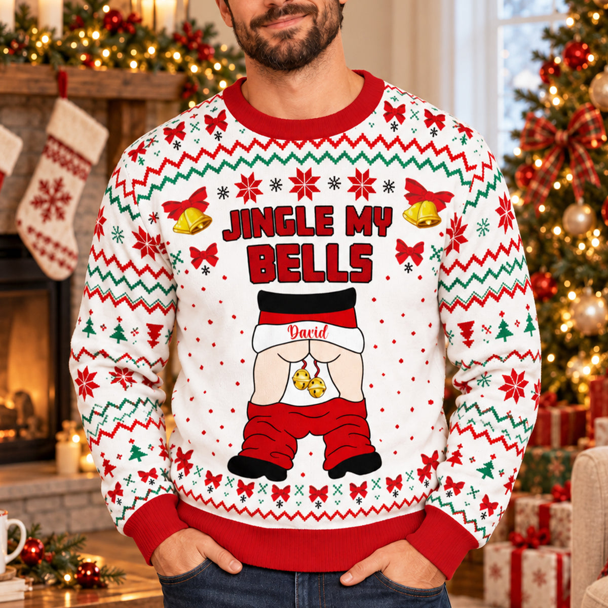 Jingle Balls - Personalized Wool Sweater, Ugly Christmas Sweater, Santa Claus Holiday Sweater, Funny Christmas Sweatshirt, Xmas Party Gift