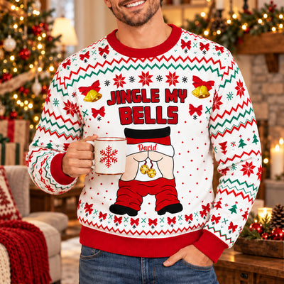 Jingle Balls - Personalized Wool Sweater, Ugly Christmas Sweater, Santa Claus Holiday Sweater, Funny Christmas Sweatshirt, Xmas Party Gift