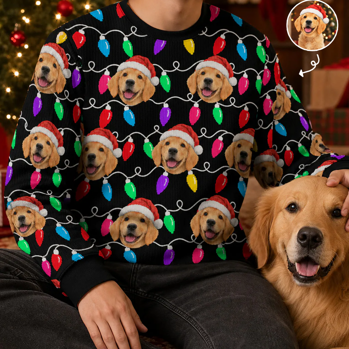 Custom Pet Photo Ugly Christmas Sweater Pattern - Personalized Wool Sweater, Gift For Pet Lovers