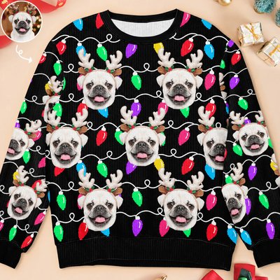 Custom Pet Photo Ugly Christmas Sweater Pattern - Personalized Wool Sweater, Gift For Pet Lovers