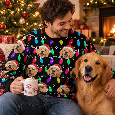 Custom Pet Photo Ugly Christmas Sweater Pattern - Personalized Wool Sweater, Gift For Pet Lovers