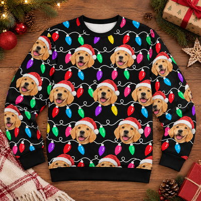 Custom Pet Photo Ugly Christmas Sweater Pattern - Personalized Wool Sweater, Gift For Pet Lovers