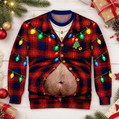 Santa’s Favorite Dad Bod - Personalized Wool Sweater, Funny Christmas Plaid Shirt, Holiday Sweater