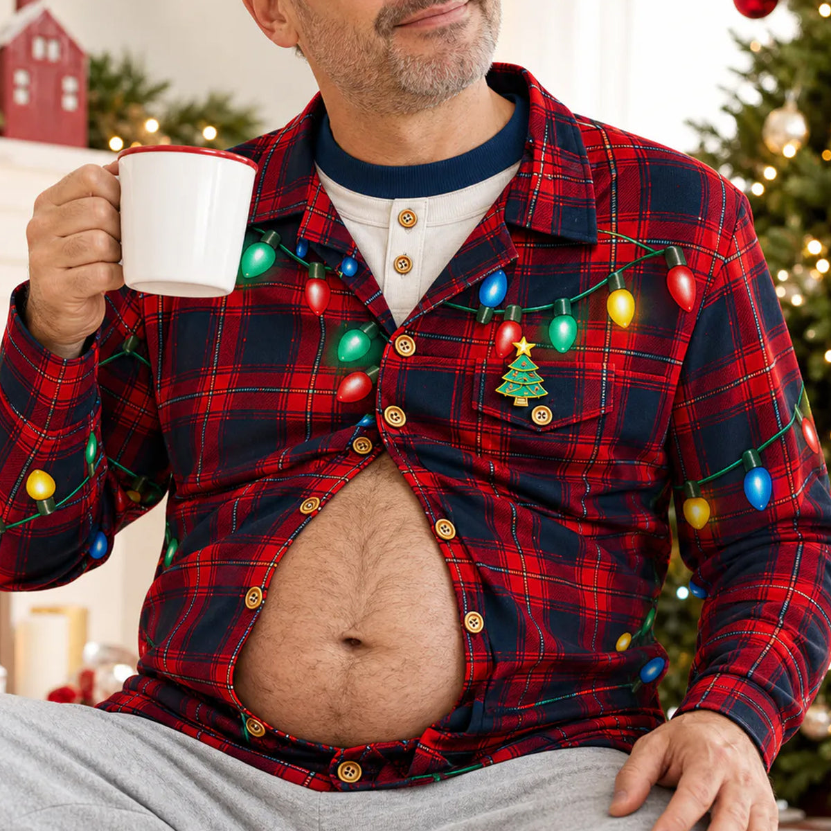 Santa’s Favorite Dad Bod - Personalized Wool Sweater, Funny Christmas Plaid Shirt, Holiday Sweater