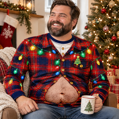 Santa’s Favorite Dad Bod - Personalized Wool Sweater, Funny Christmas Plaid Shirt, Holiday Sweater