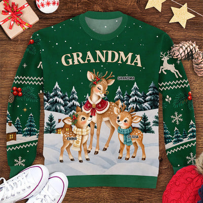 Grandma With Children - Personalized Wool Sweater, Custom Grandma And Kids Name Sweater, Gift for Grandma