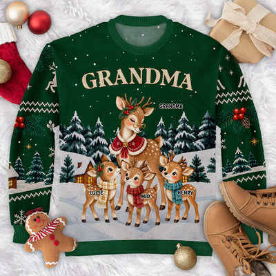 Grandma With Children - Personalized Wool Sweater, Custom Grandma And Kids Name Sweater, Gift for Grandma