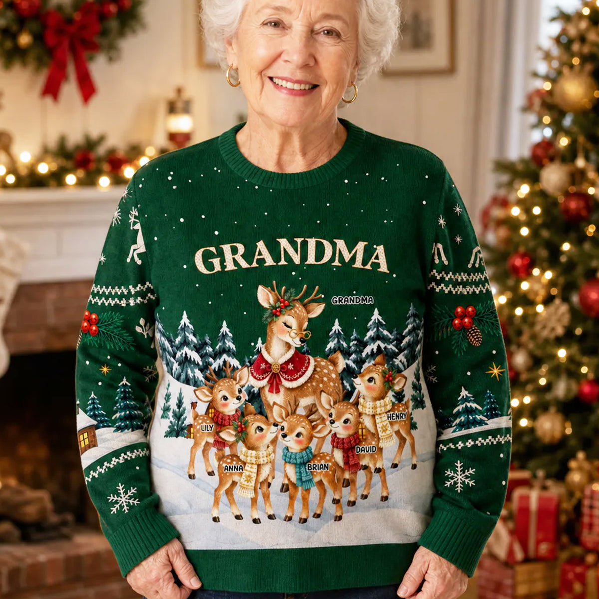 Grandma With Children - Personalized Wool Sweater, Custom Grandma And Kids Name Sweater, Gift for Grandma