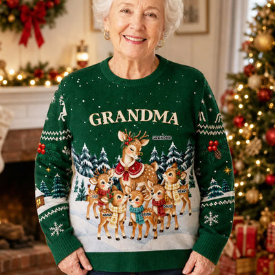 Grandma With Children - Personalized Wool Sweater, Custom Grandma And Kids Name Sweater, Gift for Grandma