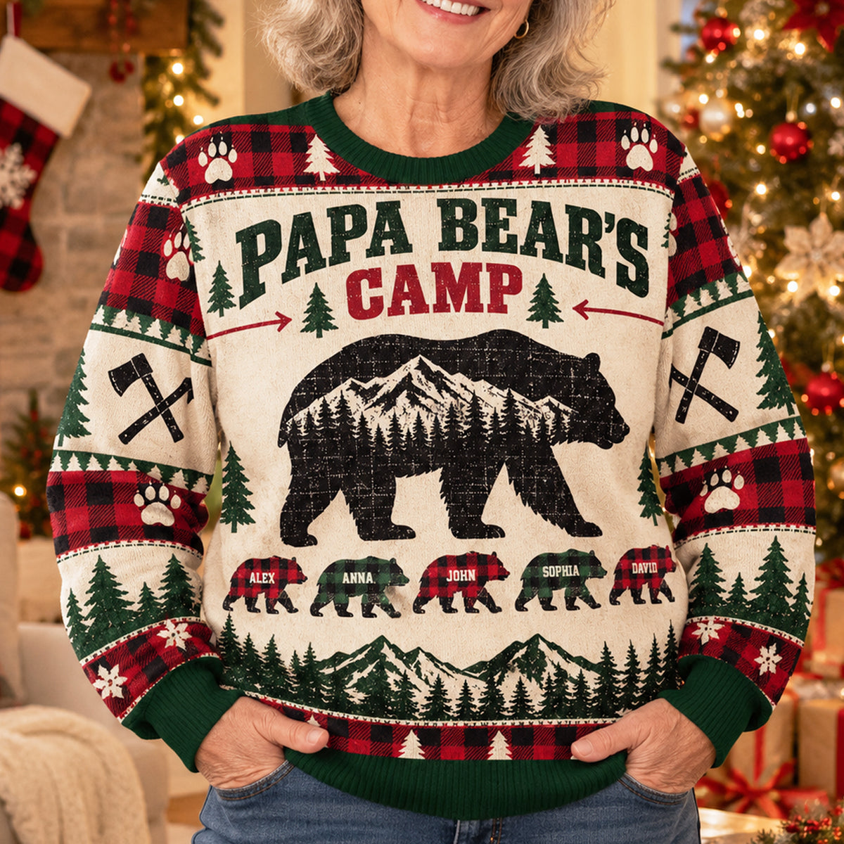 Papa Bear's Camp – Vintage Bear Family Ugly Christmas Sweater