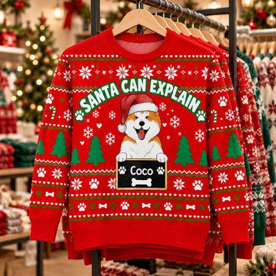 Holiday Naughty Dog Mugshot - Personalized Wool Sweater, Gift For Dog Dad/Dog Mom