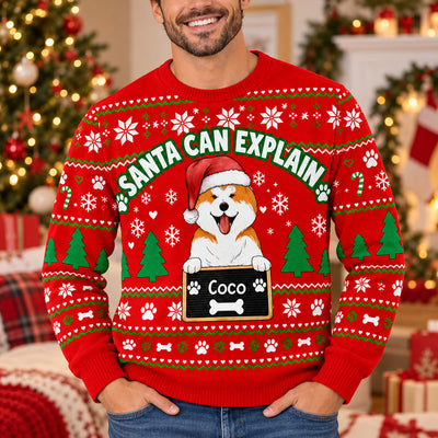 Holiday Naughty Dog Mugshot - Personalized Wool Sweater, Gift For Dog Dad/Dog Mom