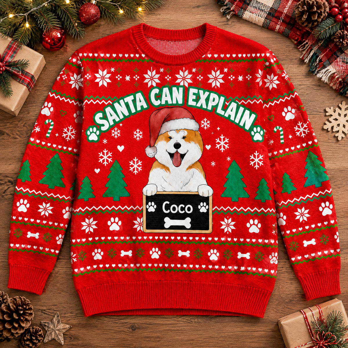 Holiday Naughty Dog Mugshot - Personalized Wool Sweater, Gift For Dog Dad/Dog Mom