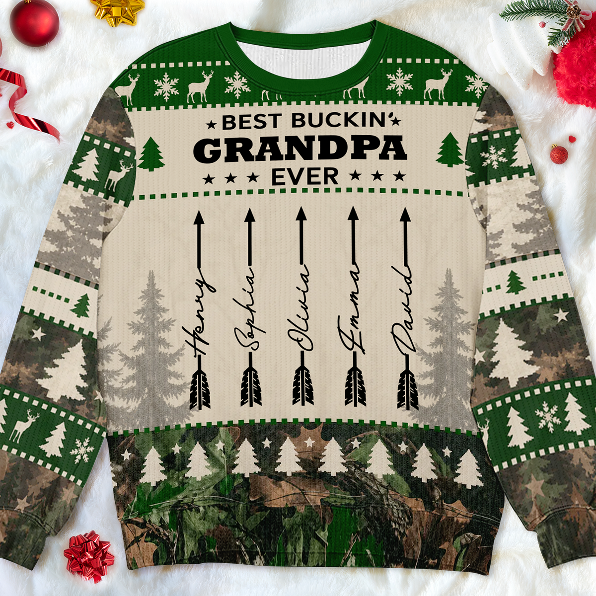 Best Buckin' Grandpa Personalized Hunting Wool Sweater