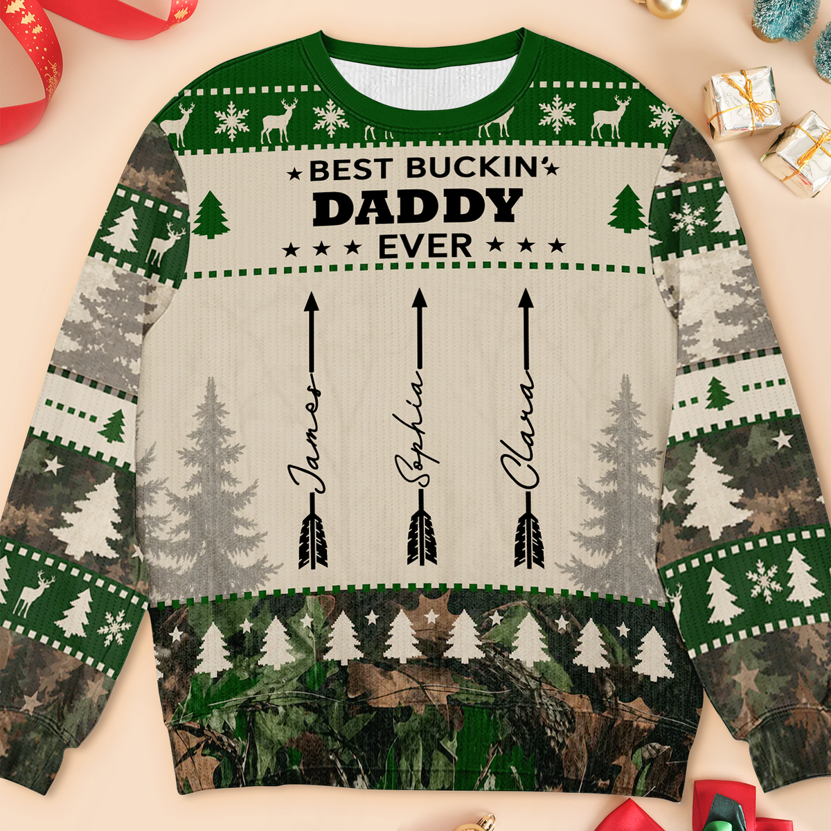 Best Buckin' Grandpa Personalized Hunting Wool Sweater