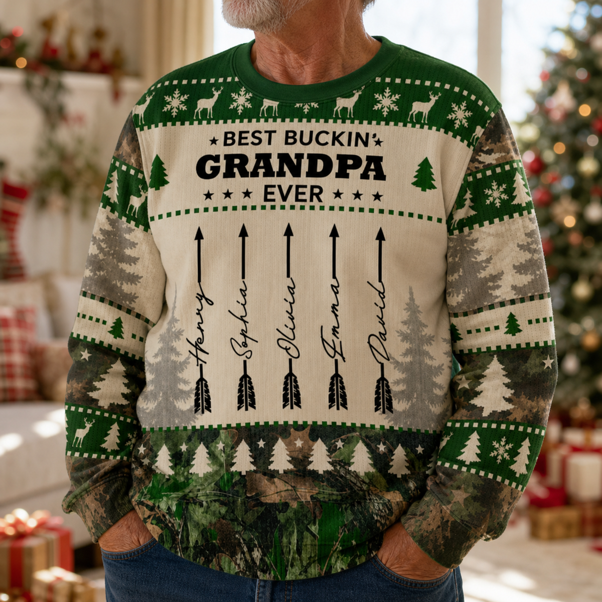 Best Buckin' Grandpa Personalized Hunting Wool Sweater
