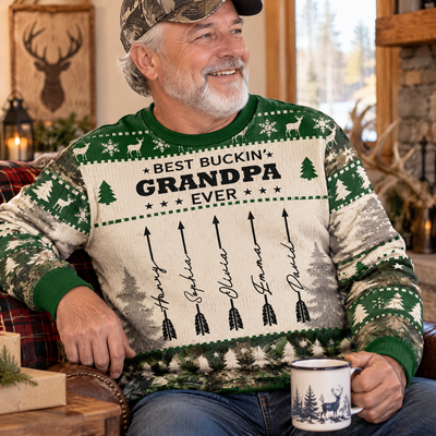 Best Buckin' Grandpa Personalized Hunting Wool Sweater