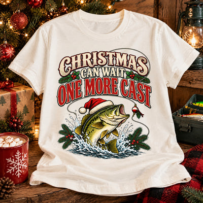 Christmas Can Wait One More Cast, Santa Hat Bass Shirt, Christmas Gift for Fishermen