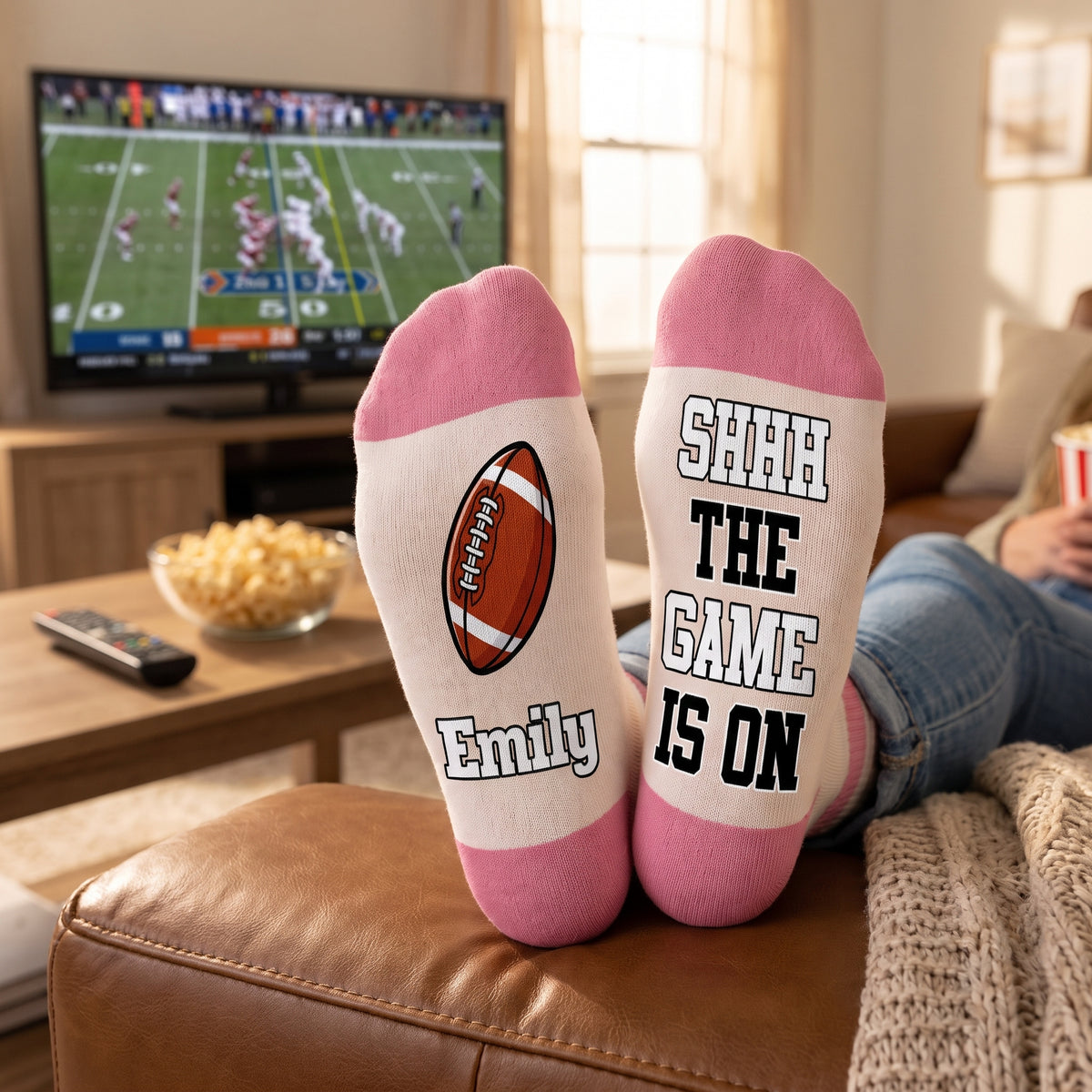 Shhh The Game Is On - Personalized Middle Tube Socks, Gift For Football Lovers, Football Fan Gift
