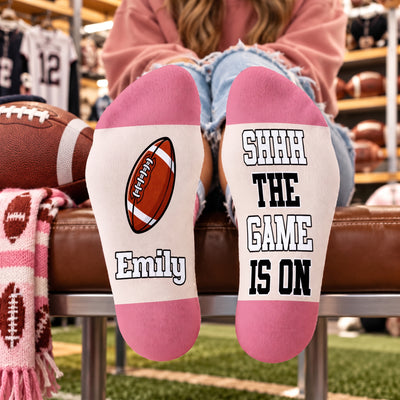 Shhh The Game Is On - Personalized Middle Tube Socks, Gift For Football Lovers, Football Fan Gift