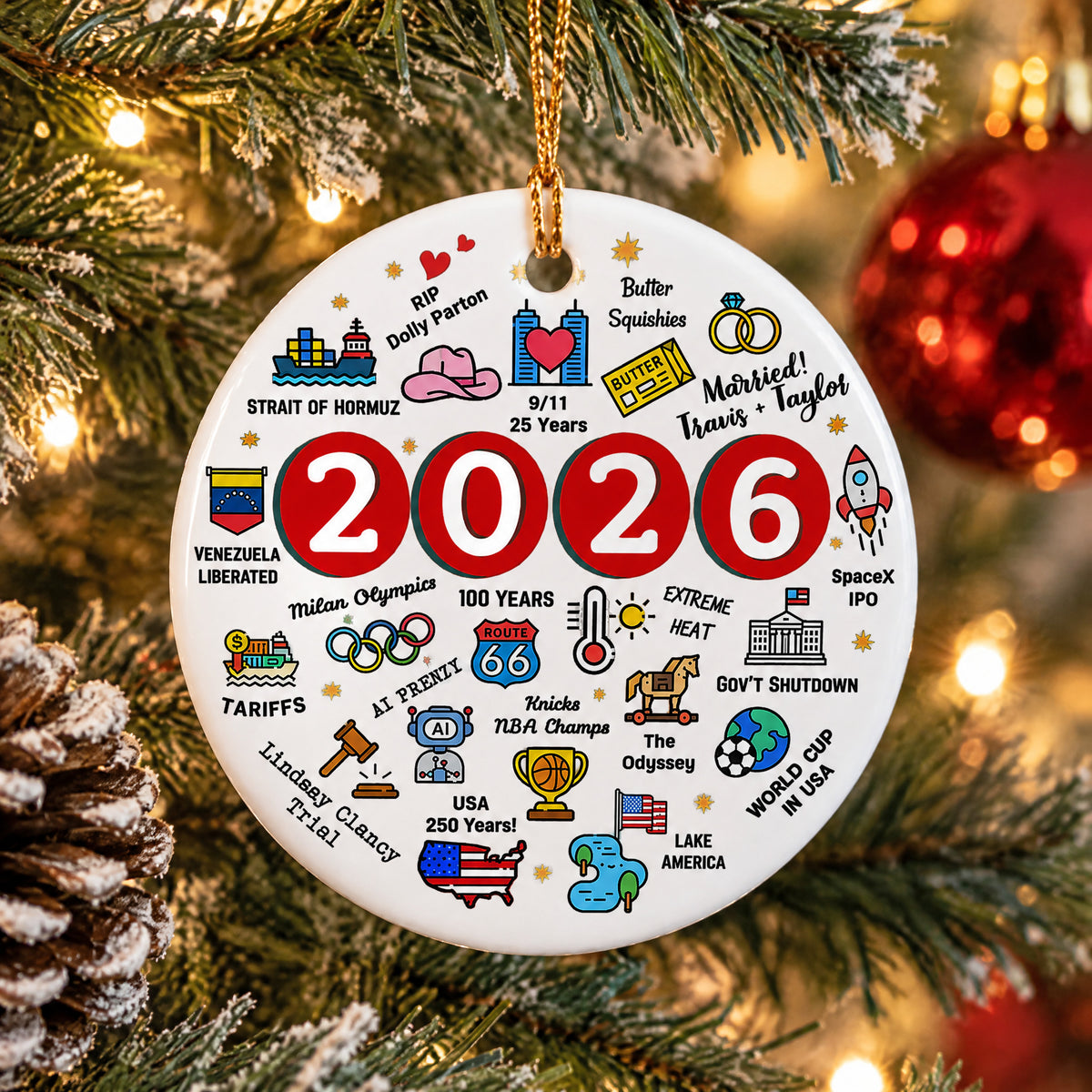 2026 Christmas Ceramic Ornament, 2026 Year in Review Ornament, Major Notable Events, Year to Remember Commemorative Ornament, Annual Tree Ornament
