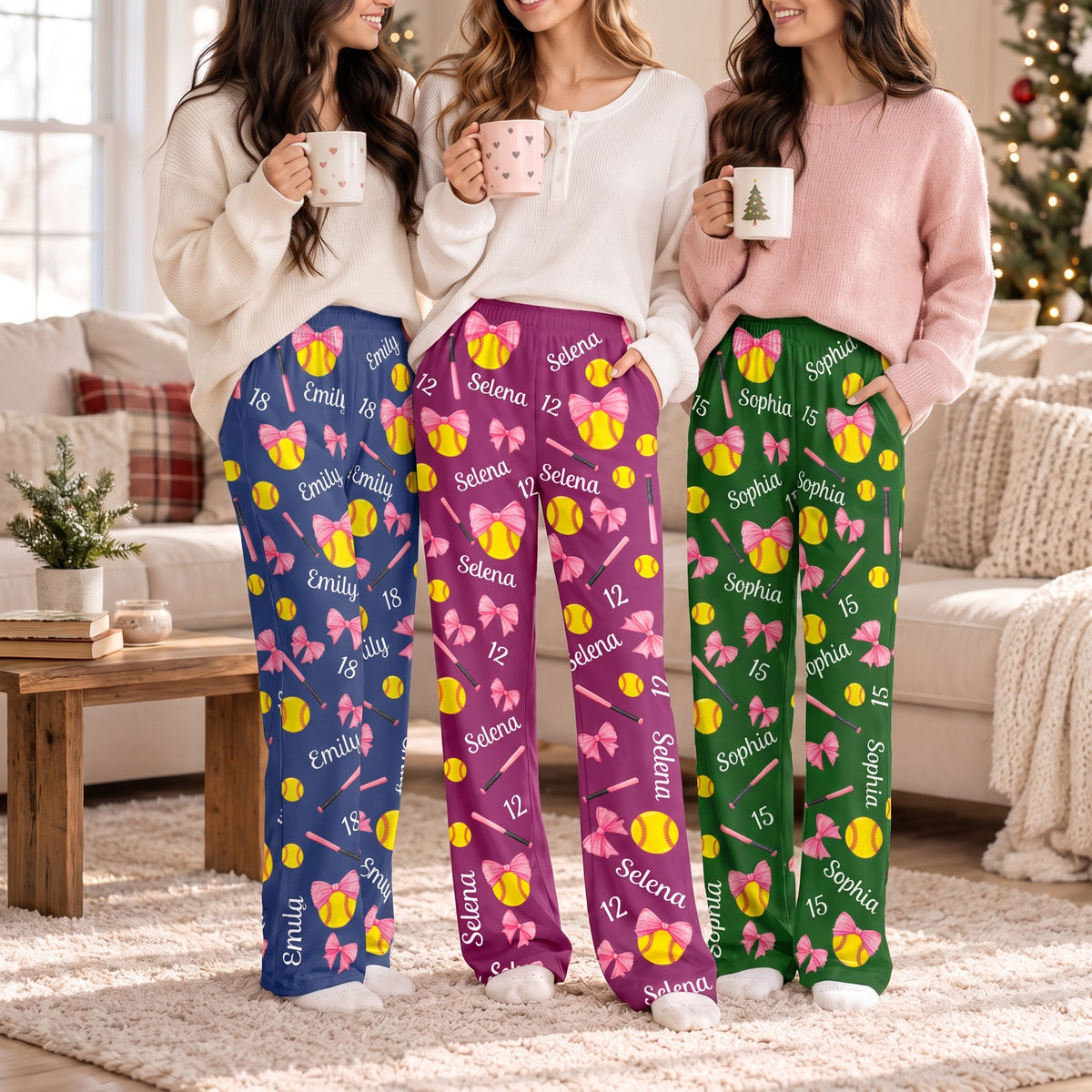 Softball Is My Happy Place - Personalized Pajama Pants, Softball Lovers GiftCoquette Bow Softball Custom Name, Number Gift For Softball Player