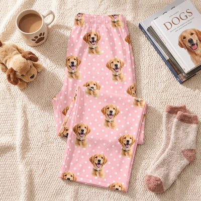 Custom Pet Face Minimalist Polka Dot - Personalized Pajama Pants, Custom Gift for Pet Lovers, Dog Mom/Dog Dad Gift