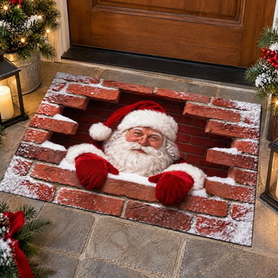 Santa Claus Climbing Out 3D Optical Illusion Doormat
