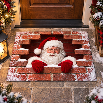 Santa Claus Climbing Out 3D Optical Illusion Doormat