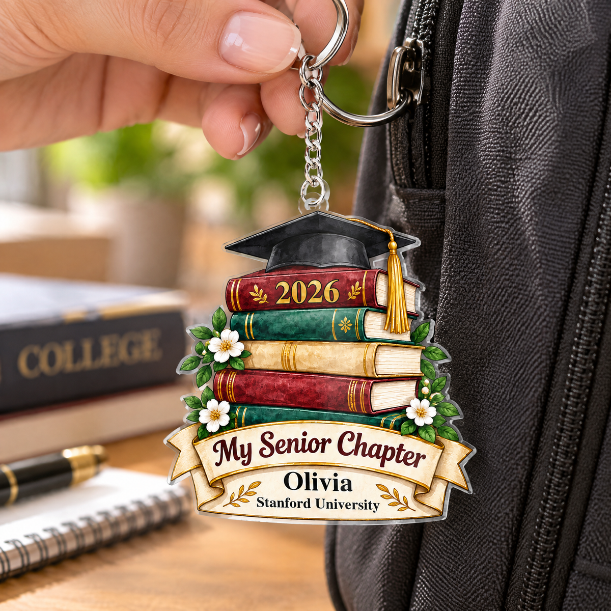 Stack of Books Senior Journey Keychain