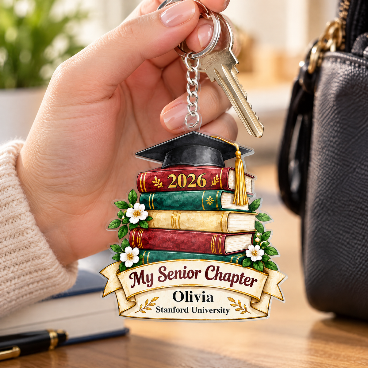 Stack of Books Senior Journey Keychain