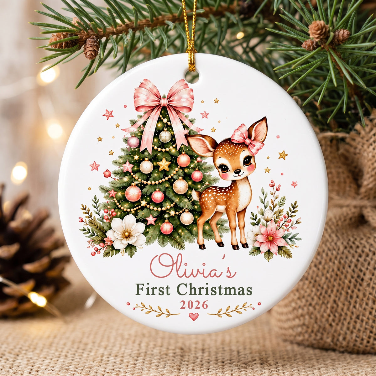 Baby Deer First Christmas - Personalized Ceramic Ornament, Keepsake Gift, Ceramic Tree Decoration