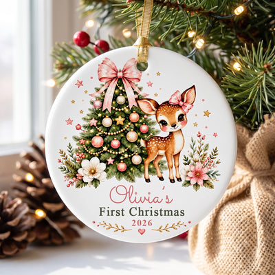 Baby Deer First Christmas - Personalized Ceramic Ornament, Keepsake Gift, Ceramic Tree Decoration