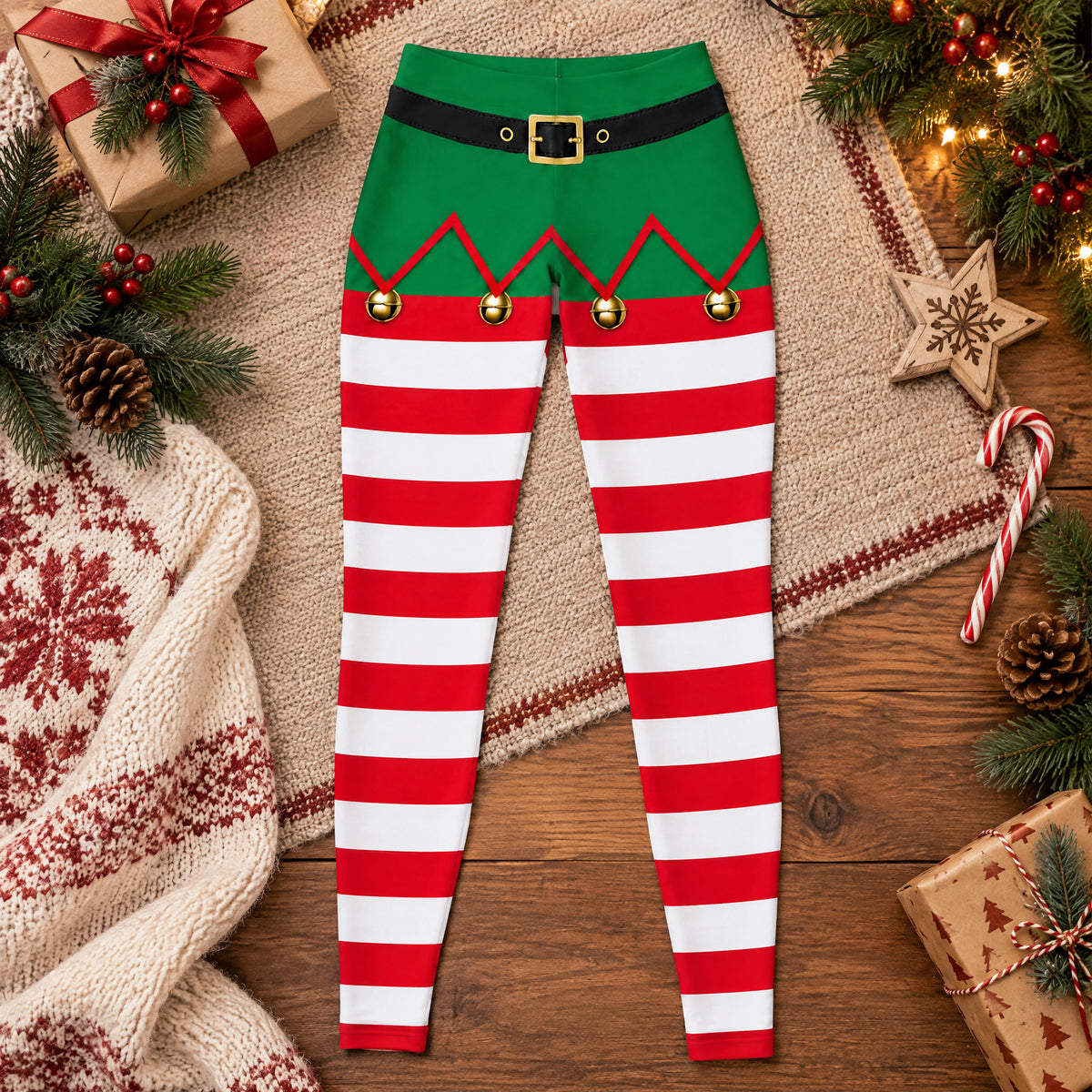 Candy Cane Elf -  Personalized Leggings, Funny Gift For Her, Christmas Apparel