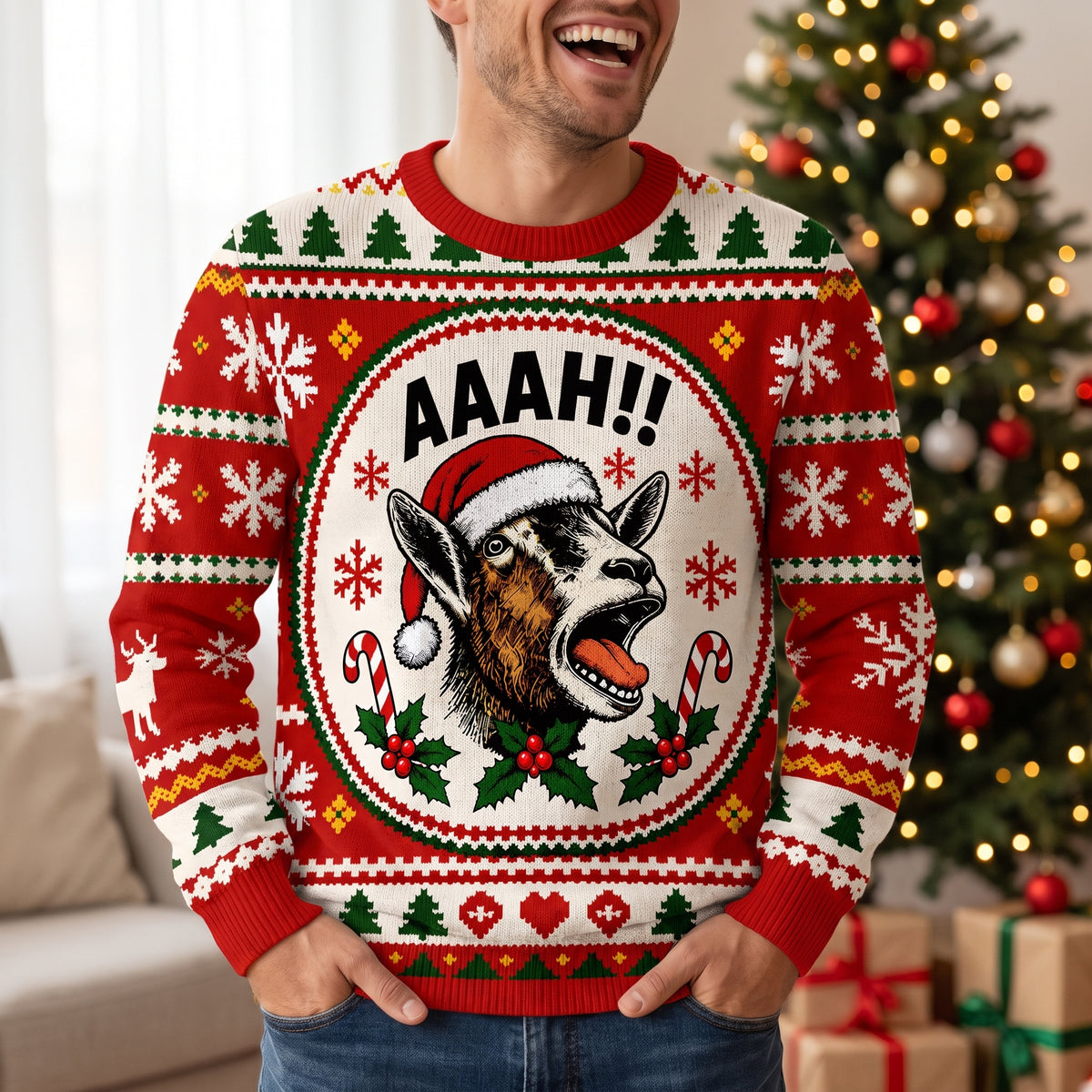 Barking Through The Holidays - Personalized Wool Sweater , Funny Ugly Christmas Sweater, Hilarious Holiday Sweatshirt