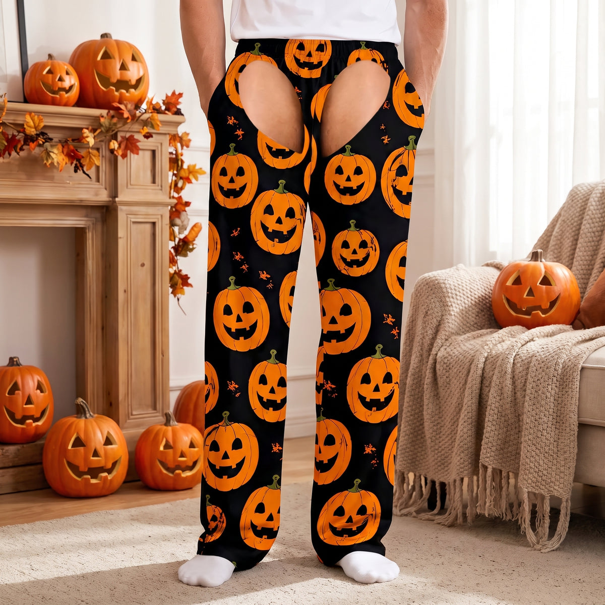 Funny Halloween With Family - Personalized Pajama Pants, Fake Underwear Illusion Plaid Bottoms