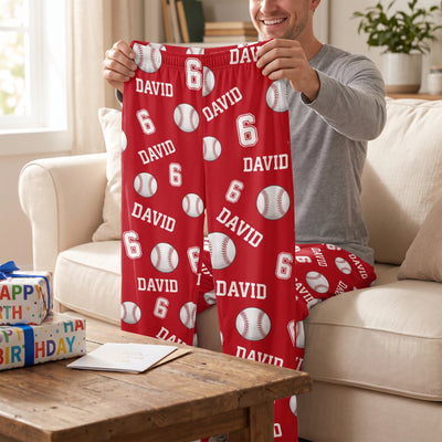 Sport Balls - Personalized Pajama Pants, Pyjama Pants with Name, Birthday Gift for Woman Man Kid Sports Enthusiast