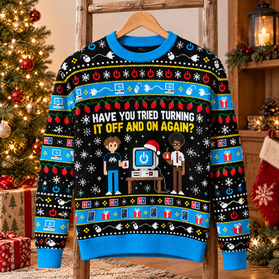 Try Off And On Wool Sweater, Funny IT Helpdesk Ugly Christmas, Gift For Him