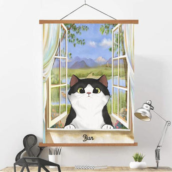 Cats Peeking On Window - Personalized Scroll Canvas
