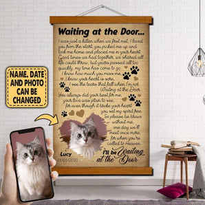 Waiting At The Door Cat In Heaven - Personalized Scroll Canvas