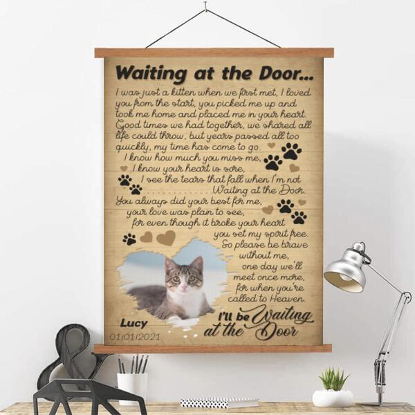 Waiting At The Door Cat In Heaven - Personalized Scroll Canvas