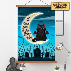 I Love You To The Moon And Back With Cat Halloween Style - Personalized Scroll Canvas