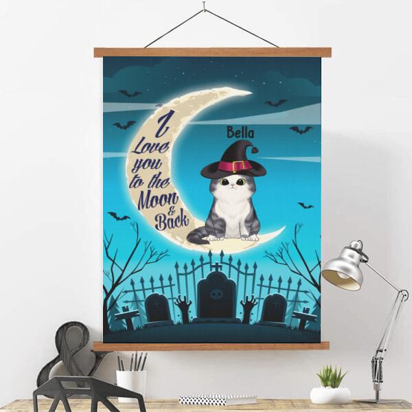 I Love You To The Moon And Back With Cat Halloween Style - Personalized Scroll Canvas