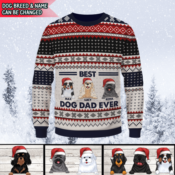 Best Dog Dad Ever Wool Sweater - Unique Gift Idea