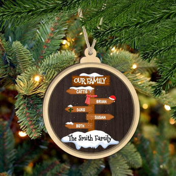 Personalized Family Road Sign Wood Christmas Ornament