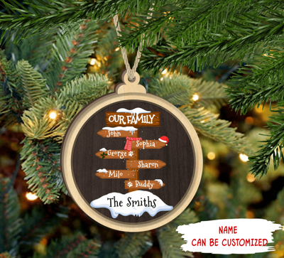 Personalized Family Road Sign Wood Christmas Ornament