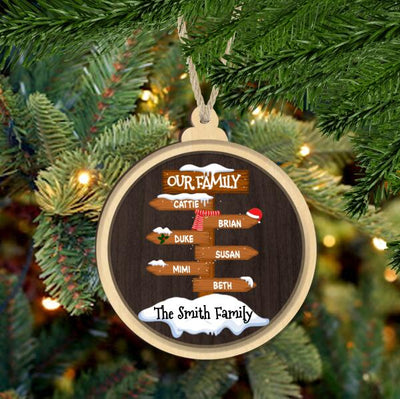 Personalized Family Road Sign Wood Christmas Ornament