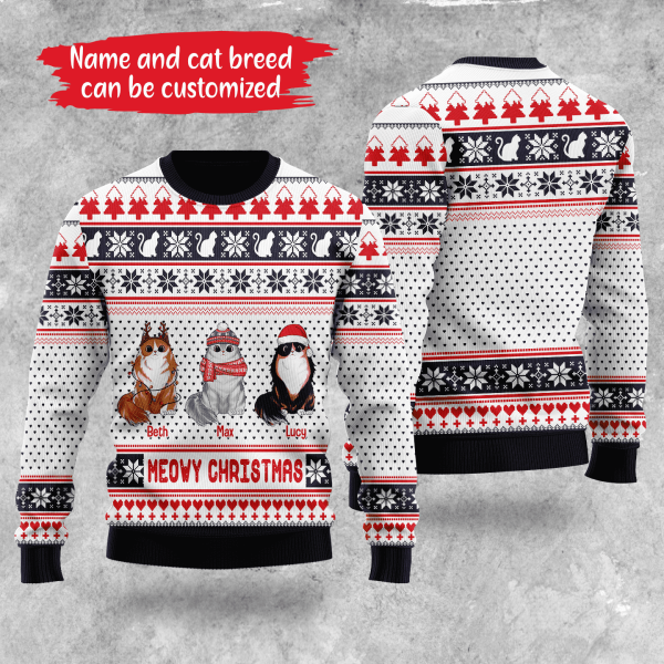 Personalized Meowy Christmas Sweater For Cat Lovers - Unique Gift Idea